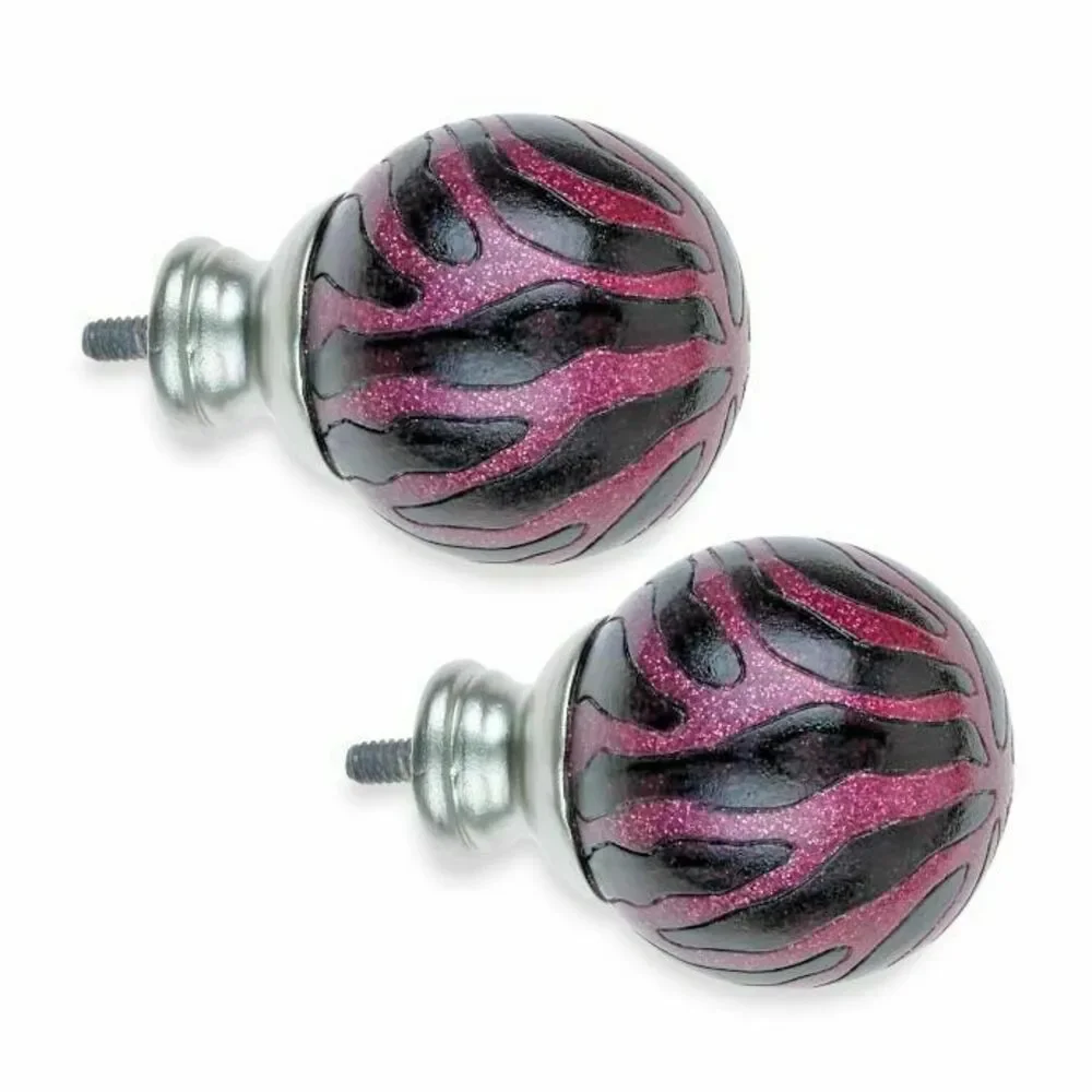 Cambria My Room Set of 2 Zebra Stripe Finials in Magenta Silver Glitter Nickel